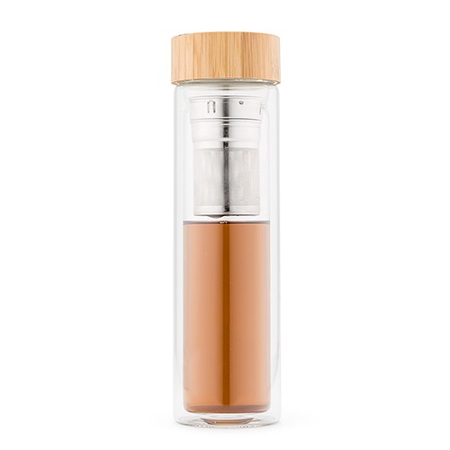 Glass Water Bottle with Tea Infuser and Bamboo Lid