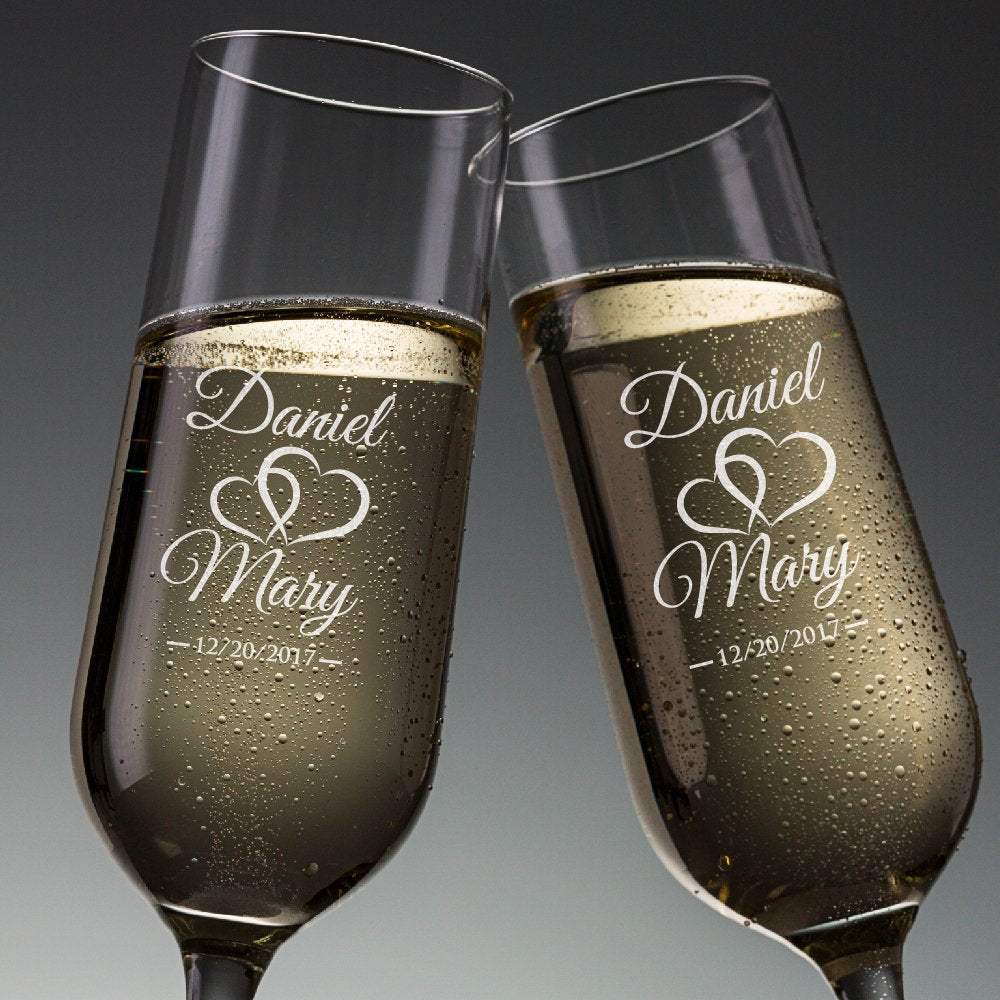 Custom Anniversary Champagne Flutes - Design: A1 - Everything Etched